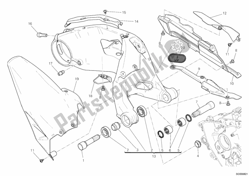 Alle onderdelen voor de Zwenkarm van de Ducati Superbike 1199 Panigale S Tricolore USA 2012